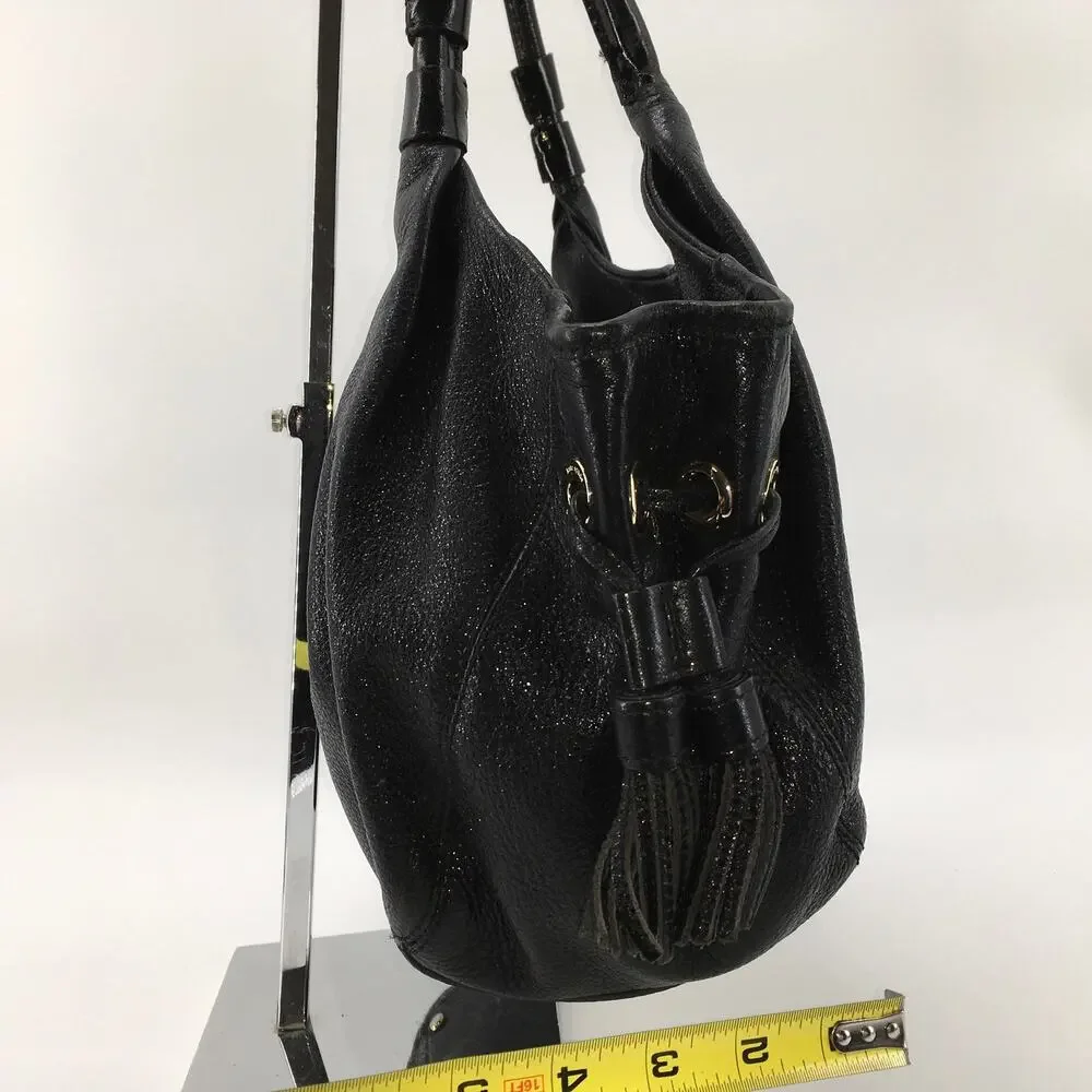 Kate Spade New York Berkshire Road Stevie Black Leather Hobo Satchel Purse Bag